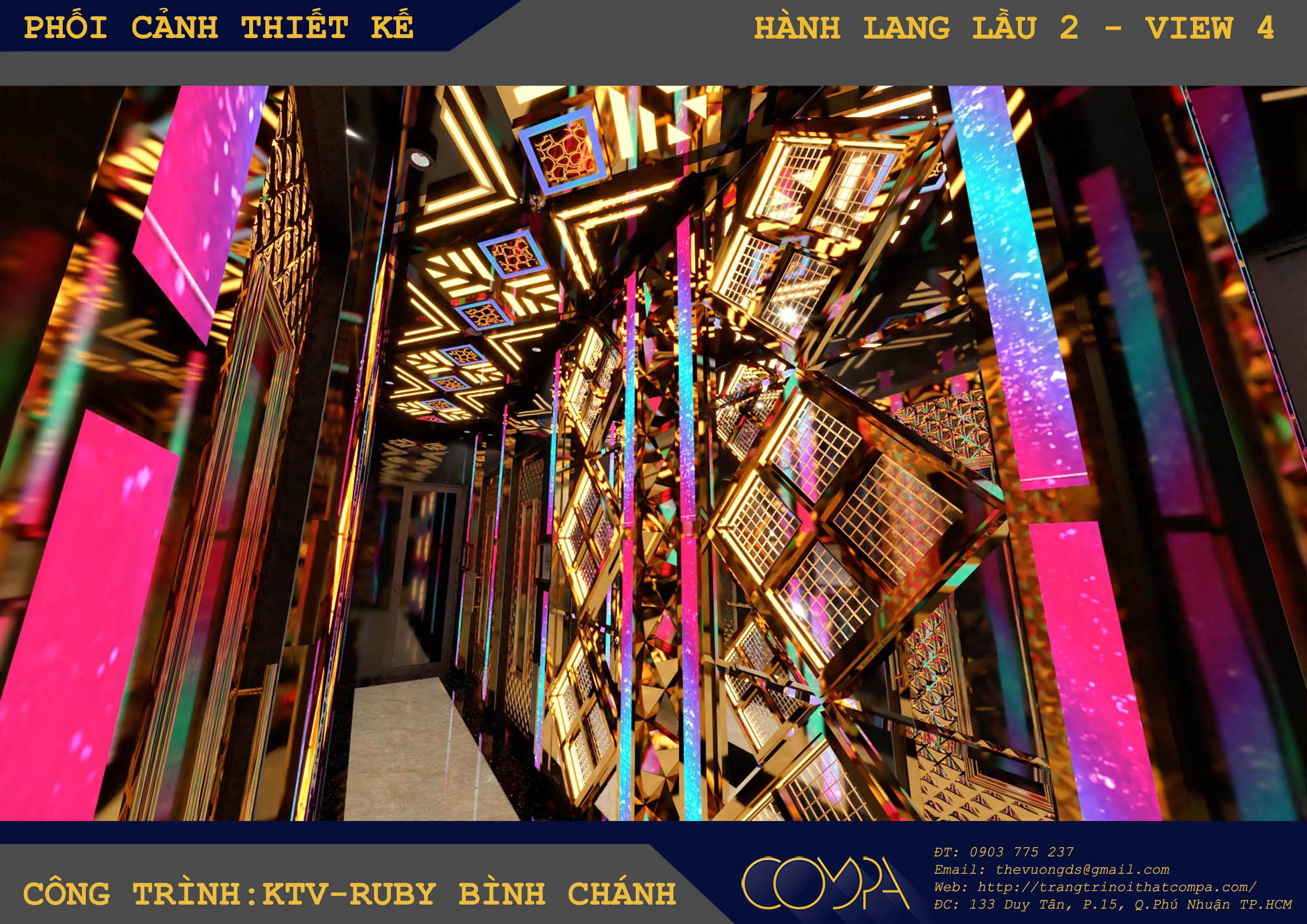 Khu sảnh đón hành lang karaoke lung linh với cột kính phát sáng, hộp pha lê vô cực Khu sảnh hành lang karaoke lung linh với cột kính phát sáng, hộp pha lê vô cực