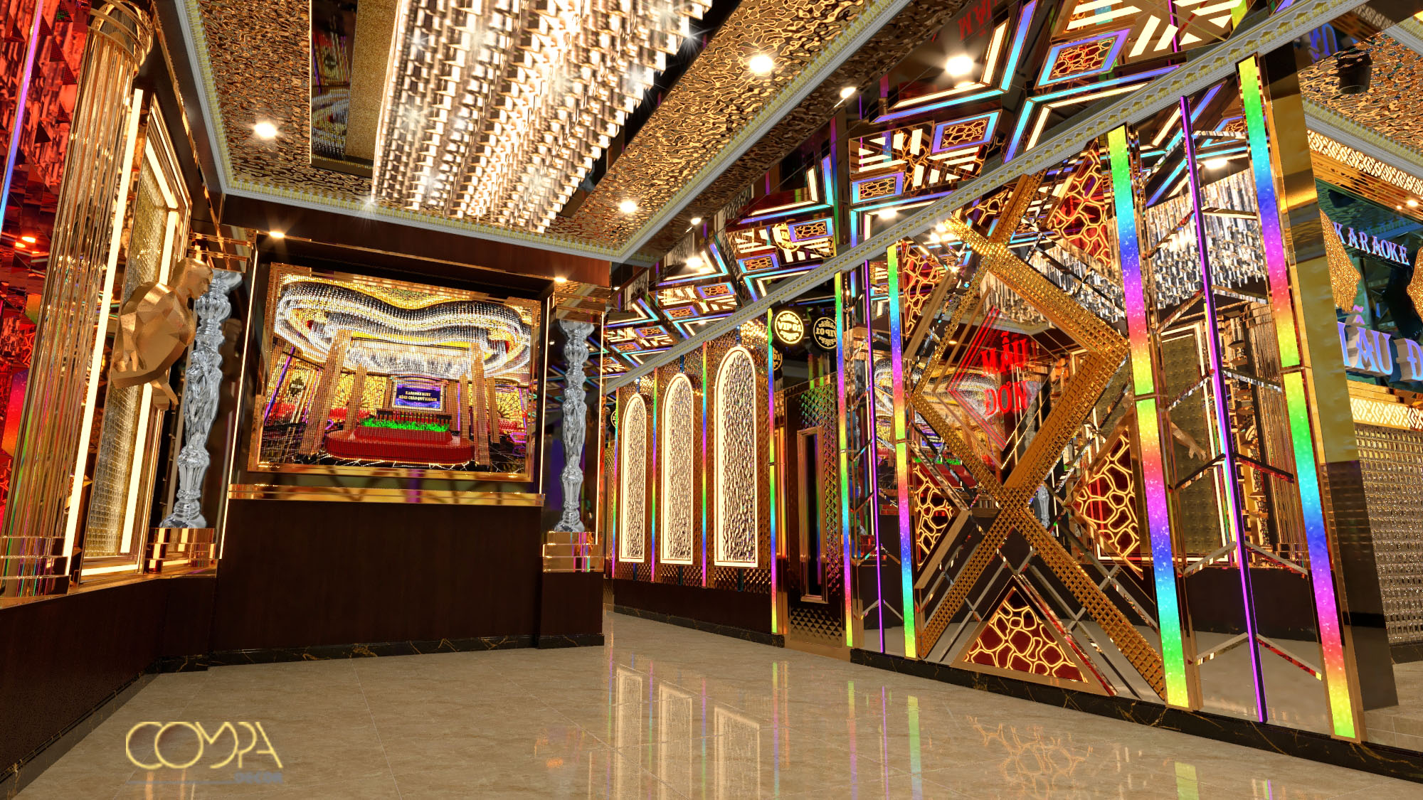 Mẫu thiết kế sảnh và hành lang karaoke hiện đại 2023