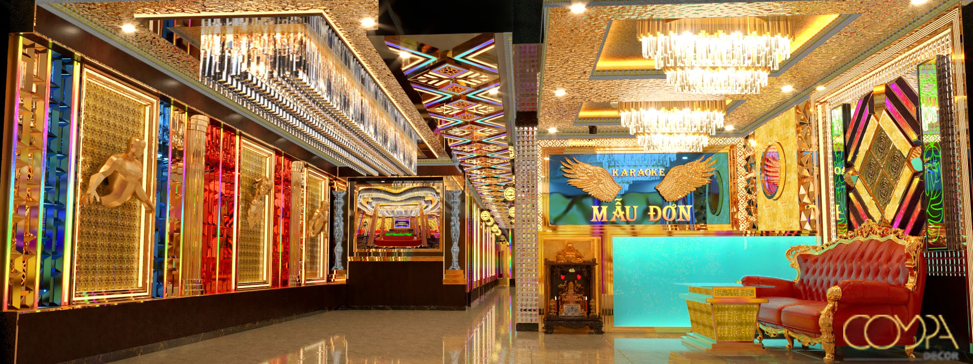 Mẫu thiết kế sảnh và hành lang karaoke hiện đại 2023