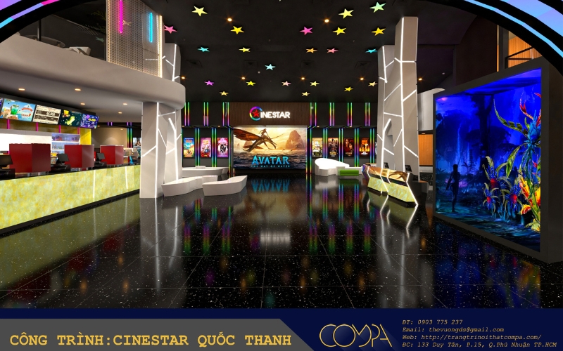 Hình ảnh thực tế nội thất rạp chiếu Cinestar Quốc Thanh