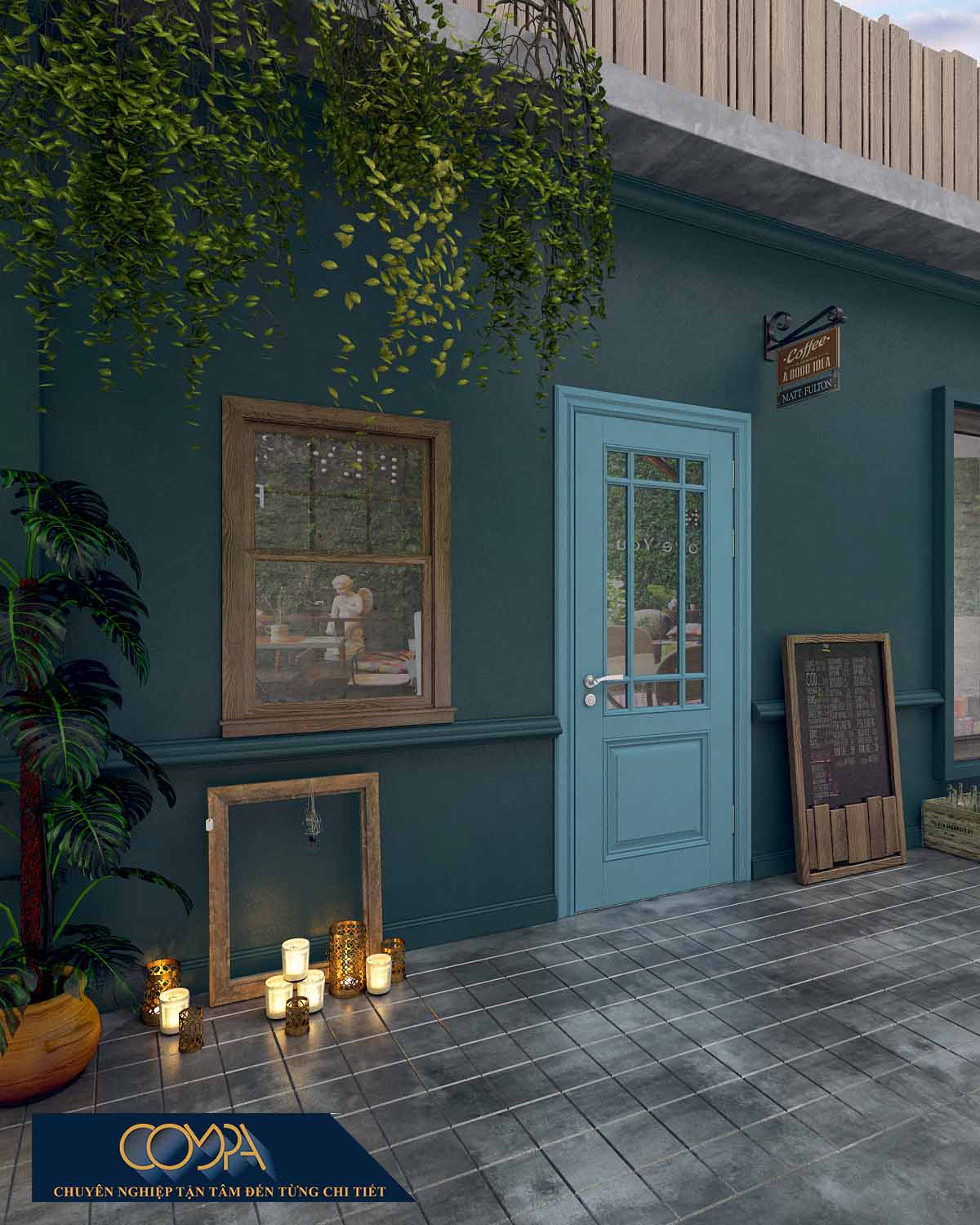 Hình thiết kế bên ngoài phòng studio của quán cafe sân vườn đẹp lung linh Hình thiết kế bên ngoài phòng studio của quán cafe sân vườn đẹp lung linh