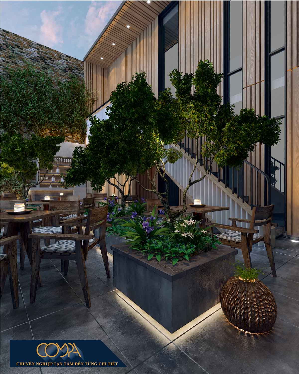 Hình thiết kế cầu thang sân vườn đẹp với cây xanh view 1 Hình thiết kế cầu thang sân vườn đẹp với cây xanh view 1