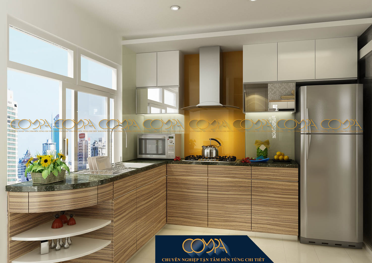 Mẫu thiết kế phòng bếp có diện tích nhỏ trong căn hộ với nội thất đơn giản Mẫu thiết kế phòng bếp có diện tích nhỏ trong căn hộ với nội thất đơn giản