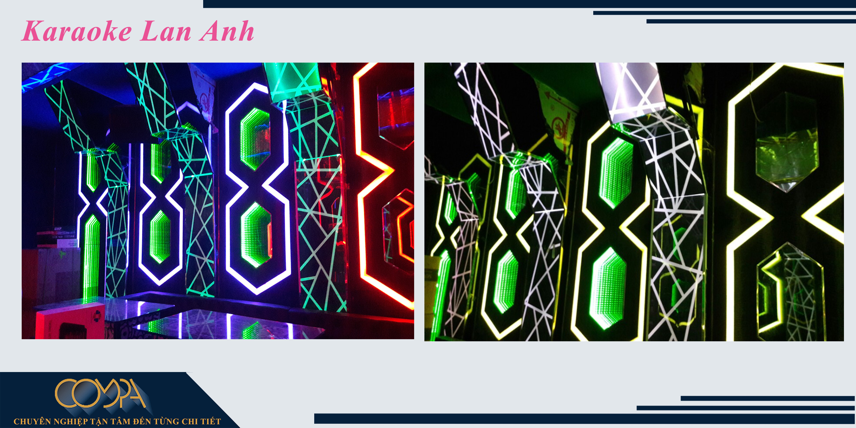 Thi công thực tế phòng karaoke chi tiết đèn vô cực