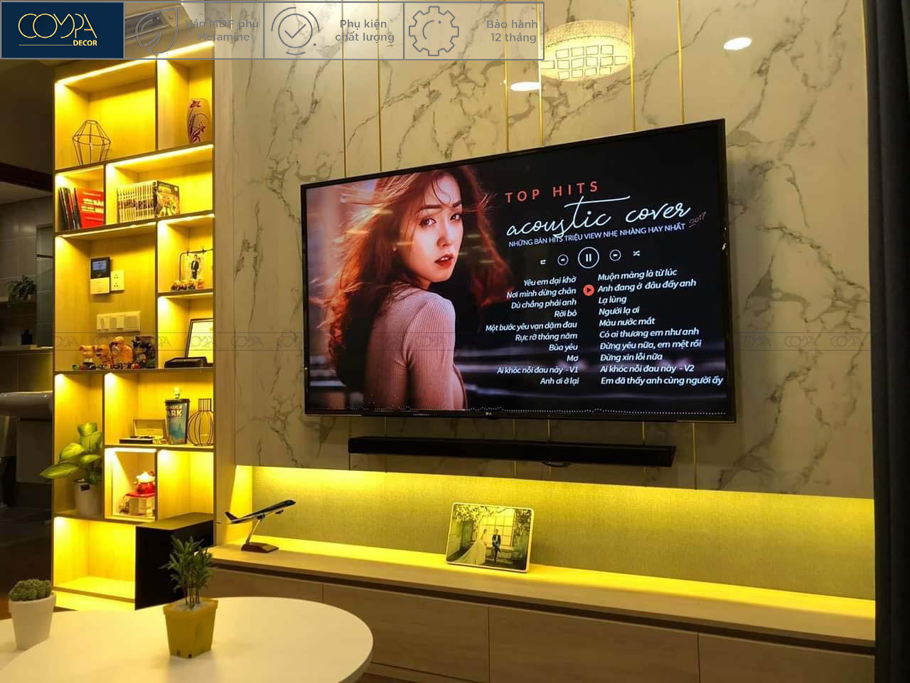 Nội thất phòng khách lung linh với vật liệu MDF Phủ Acrylic An Cường