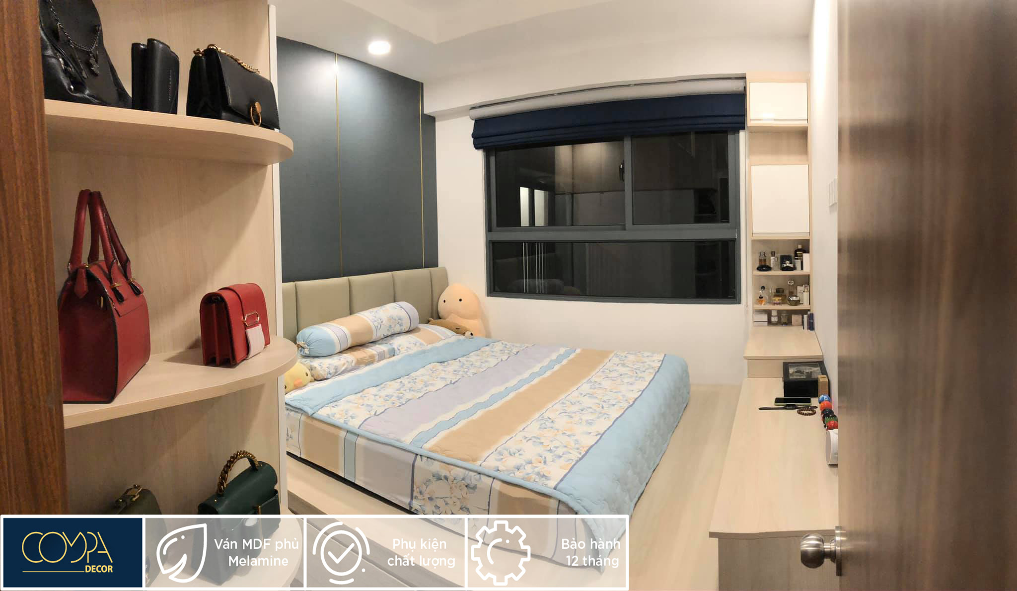 Hình ảnh thi công thực tế nội thất phòng kháchngủ căn hộ lung linh với ván MDF An Cường