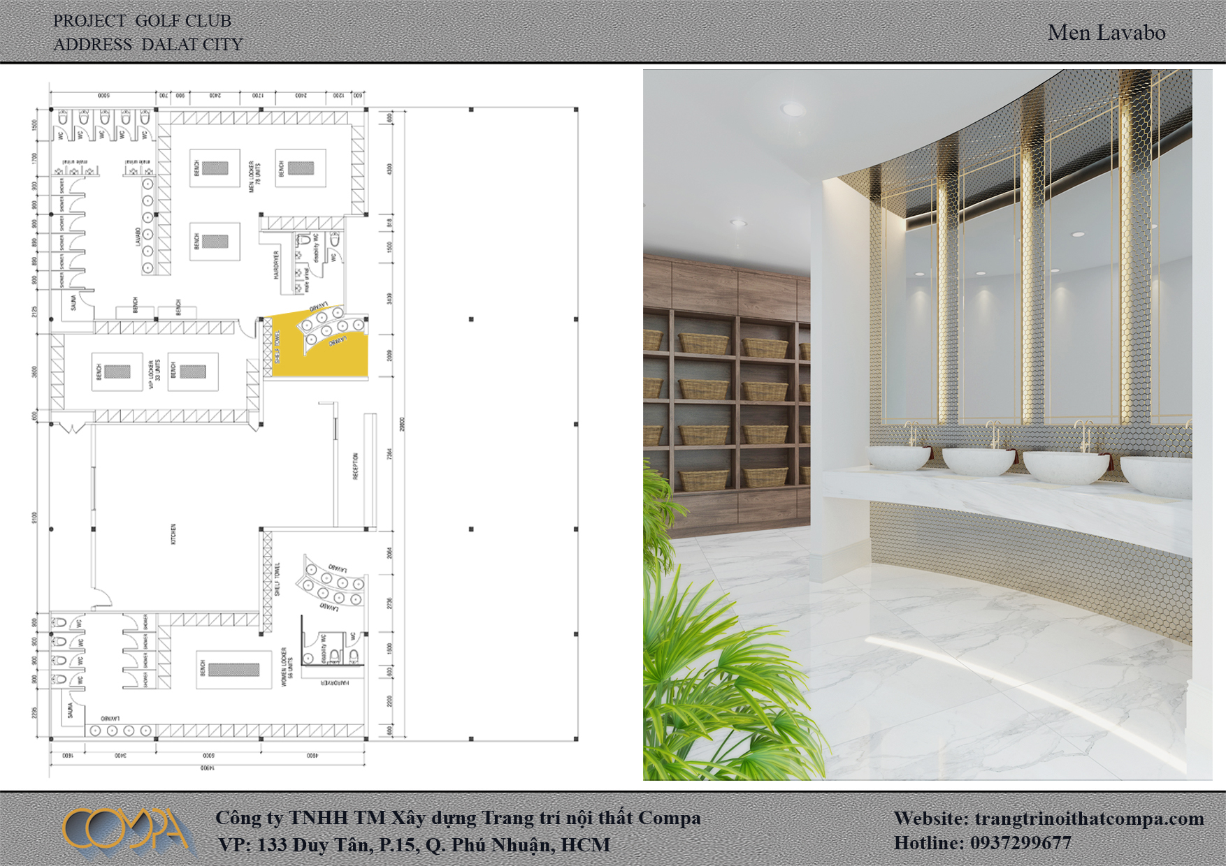 Thiết kế nhà vệ sinh Nam của GolfClub