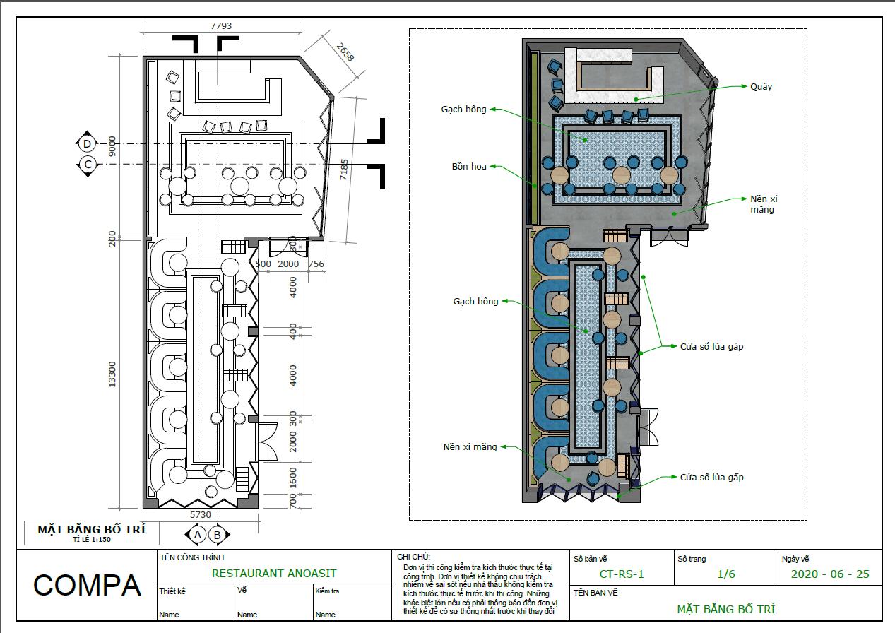 Bố trí mặt trước nhà hàng Bố trí mặt trước nhà hàng