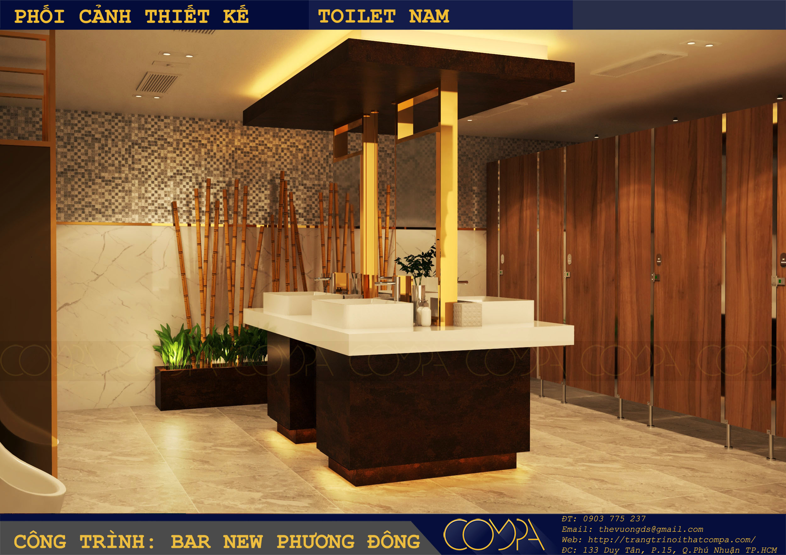 Mẫu thiết kế nhà vệ sinh sang trọng tại công trình Bar New Phương Đông