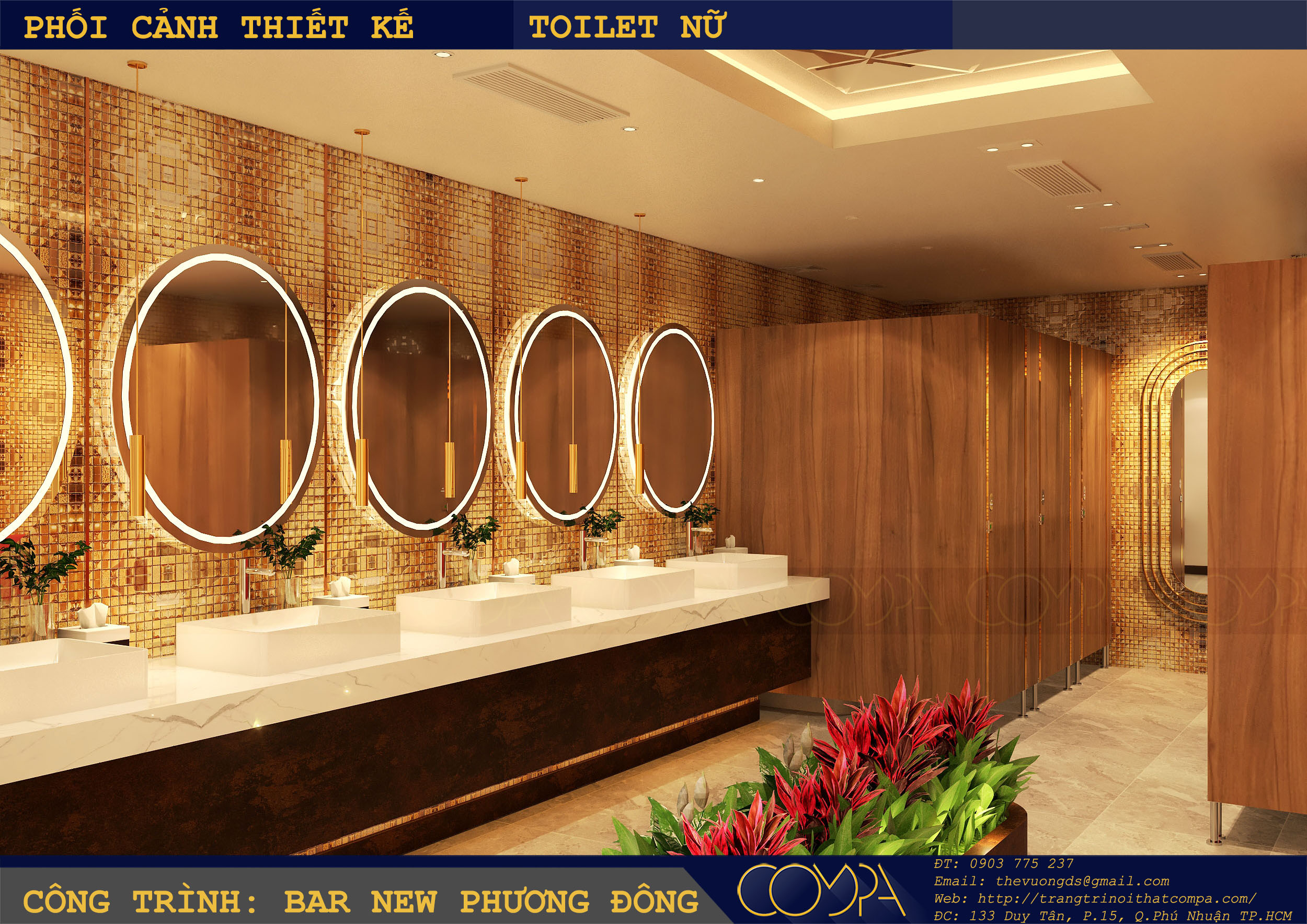 Mẫu thiết kế nhà vệ sinh sang trọng tại công trình Bar New Phương Đông